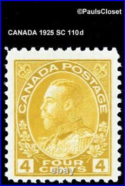 CANADA 1925 SC 110d KING GEORGE V YELLOW OCHER 4¢ DRY PRT MNH OG VERY FINE
