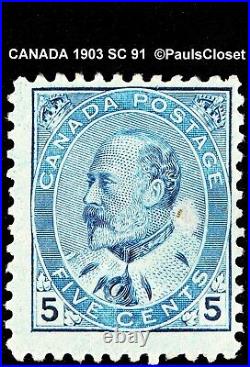 Canada 1903 Sc 91 King Edward VII Blue 5¢ Mint Never Hinged Fine/very Fine